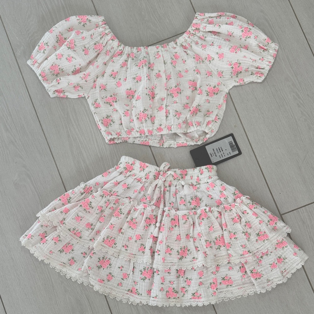 Flowers by Zoe Pink and White Floral Skirt Set